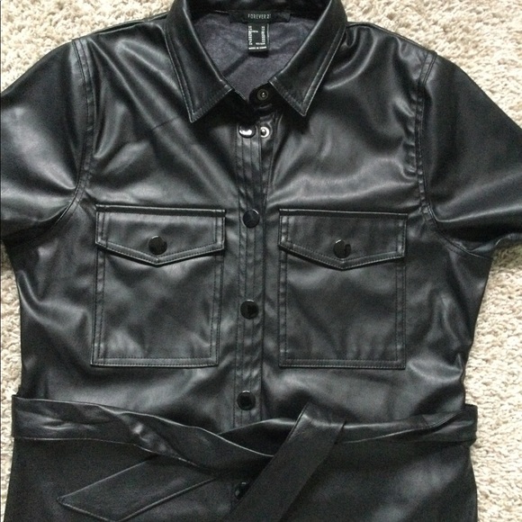 Faux Leather Button Down Dress - Picture 15 of 16